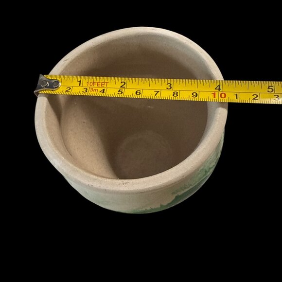 Nemadji USA Pottery  Green Swirl 5” Planter Glazed Interior Unglazed Exterior - Picture 4 of 5